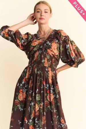 wholesale clothing plus floral three quarter sleeve maxi dress davi & dani