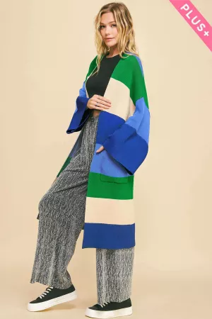 wholesale clothing plus multi striped kimono sleeve open cardigan davi & dani