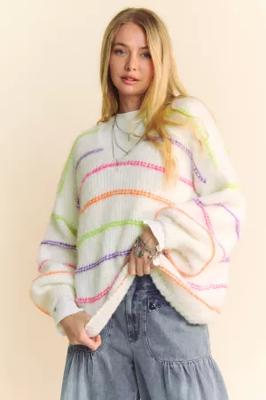 wholesale clothing multi color stripe long sleeve loose fit sweater davi & dani