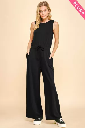 wholesale clothing plus boat neck sleeveless bodice pocket jumpsuit davi & dani