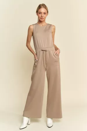 wholesale clothing solid boat neck sleeveless bodice pocket jumpsuit davi & dani