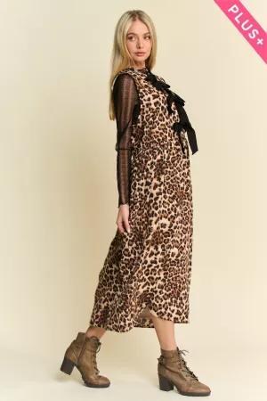 wholesale clothing plus leopard printed sleeveless midi dress davi & dani