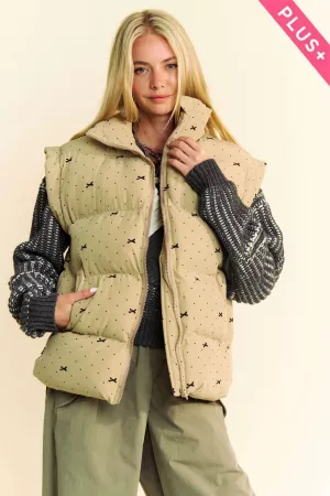 wholesale clothing plus ribbon bow puffer zip up down vest jacket davi & dani