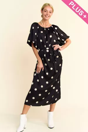 wholesale clothing plus polka dot puff sleeves waist tie midi dress davi & dani