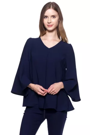 wholesale clothing solid chiffon keyhole back pleated blouse top davi & dani