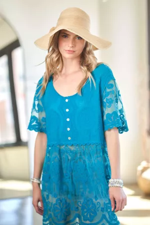 wholesale clothing crochet round neck button down top davi & dani