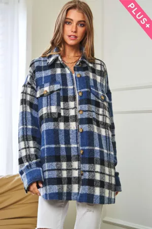 wholesale clothing plus  multi plaid pocketed shirt jacket shacket davi & dani