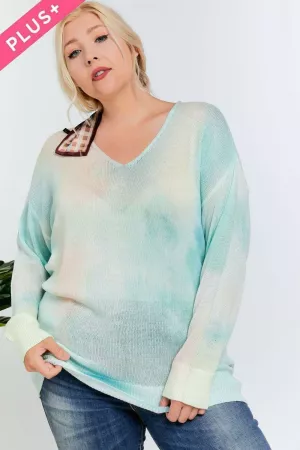 wholesale clothing plus tie dye accent v-neck pullover sweater top davi & dani