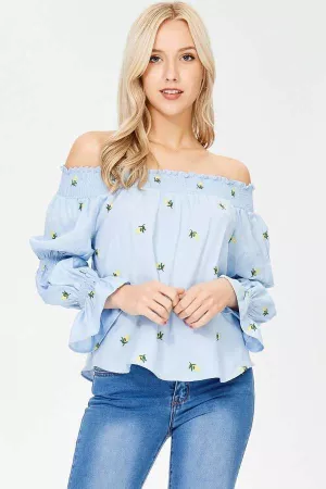 wholesale clothing ditsy floral embroidered off shoulder blouse davi & dani