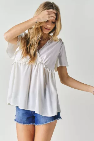 wholesale clothing ruffle detail plunge blouse davi & dani