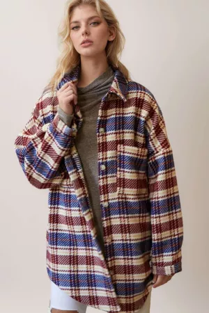 wholesale clothing plaid button down chest pocket loose fit jacket davi & dani