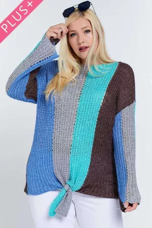 wholesale clothing plus colorblock striped open fishnet cozy sweater davi & dani