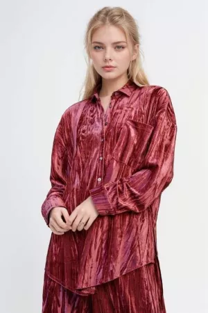 wholesale clothing solid ckinkled velvet long sleeve button shirt davi & dani