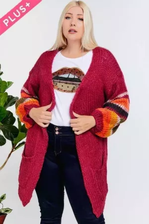 wholesale clothing plus open front sleeve stripe accent cozy cardigan davi & dani