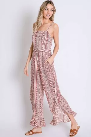 wholesale clothing tribal ethnic stripe print wide leg jumpsuit davi & dani