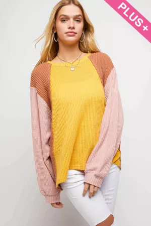 wholesale clothing plus color block solid neck long sleeve loose top davi & dani