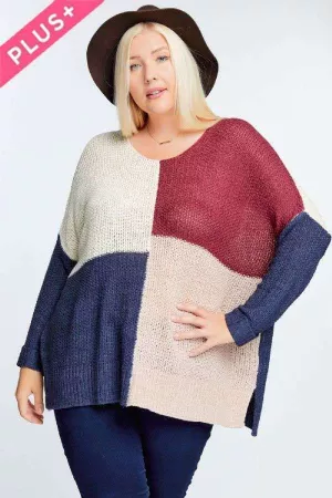 wholesale clothing plus color block cozy thick knit oversized sweater davi & dani