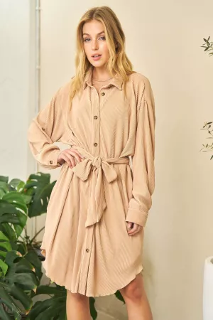 wholesale clothing solid button down long sleeve mini dress with belt davi & dani