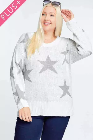 wholesale clothing plus star print long sleeve round neck sweater davi & dani