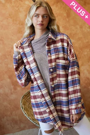 wholesale clothing plus plaid button chest pocket detail coat jacket davi & dani