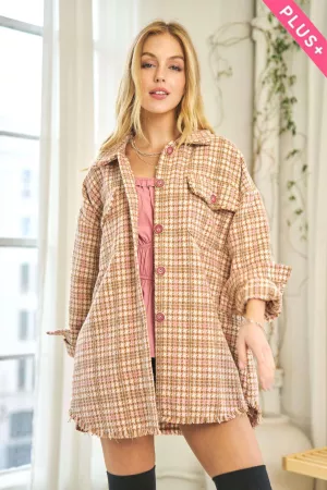 wholesale clothing plus plaid long sleeve jacket with front pocket davi & dani