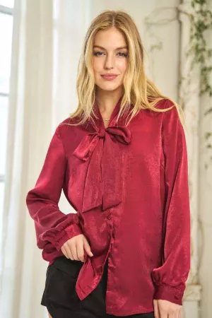 wholesale clothing self tie neckline long sleeve classy blouse davi & dani