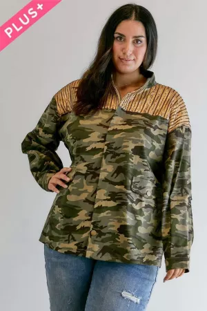 wholesale clothing plus camo sequined long sleeve button down jacket davi & dani