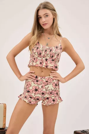 wholesale clothing floral strap ruflle tank bikini two piece swimsuit davi & dani