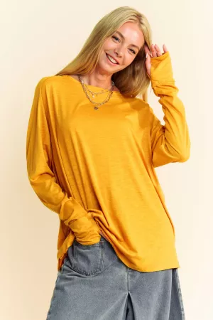 wholesale clothing solid round neck long sleeve loose fit basic top davi & dani