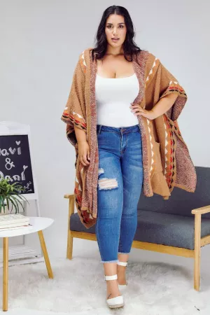 wholesale clothing plus printed loose long cardigan with pockets davi & dani