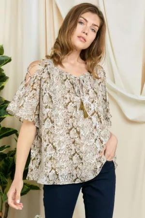 wholesale clothing wild python snake print with cold shoulder top davi & dani