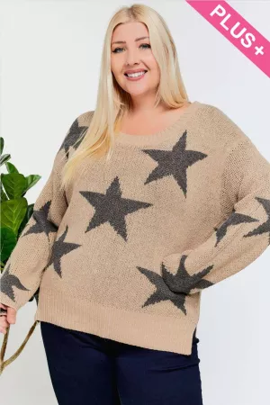 wholesale clothing plus star print long sleeve round neck sweater davi & dani