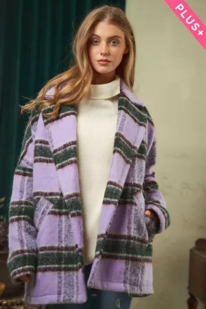 wholesale clothing plus plaid long sleeve oversized open front coat davi & dani