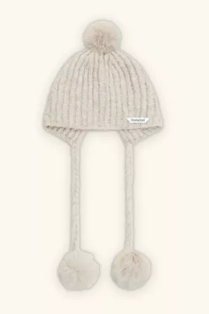 wholesale clothing ribbed knit texture pom-pom ear flap beanie hat davi & dani