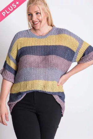 wholesale clothing plus colorblock stripe thick cozy knit sweater davi & dani