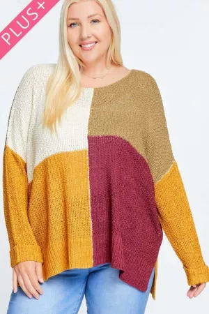 wholesale clothing plus color block cozy thick knit oversized sweater davi & dani