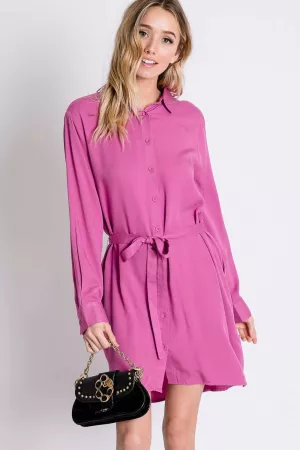 wholesale clothing solid button down long sleeve shirt dress davi & dani