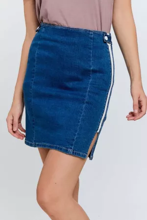 wholesale clothing solid zip slit side high waist pencil denim skirt davi & dani