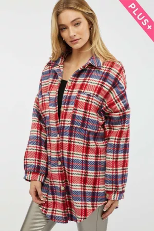 wholesale clothing plus plaid button chest pocket detail coat jacket davi & dani