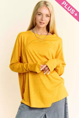 wholesale clothing plus solid round neck long sleeve loose fit top davi & dani