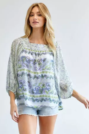 wholesale clothing printed square neck loose top davi & dani