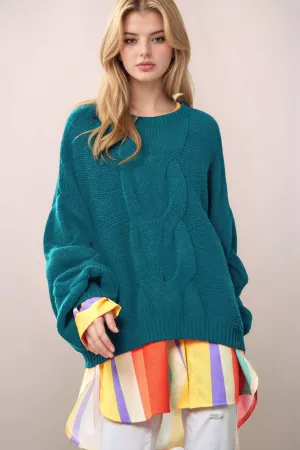 wholesale clothing bold cable knit bell sleeves sweater pullover top davi & dani