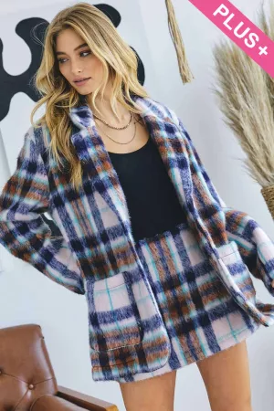 wholesale clothing plus plaid button down long sleeve pockets jacket davi & dani