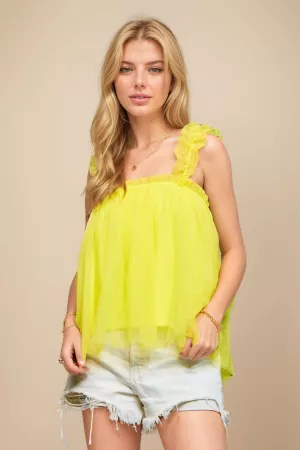 wholesale clothing sleeve shirred ruffle strap tulle babydoll top davi & dani