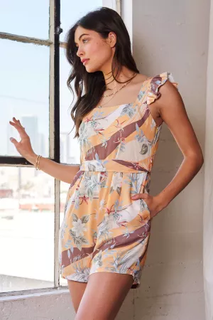 wholesale clothing floral printed square neck mini romper davi & dani