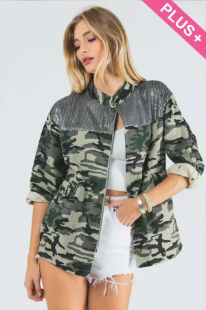 wholesale clothing plus camo sequined long sleeve button down jacket davi & dani