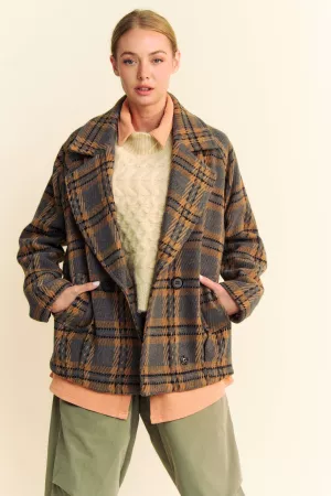 wholesale clothing multi plaid double breasted full lined coat jacket davi & dani