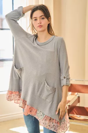 wholesale clothing solid round neck long sleeve tunic with pockets davi & dani