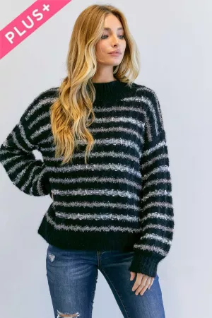 wholesale clothing plus stripe round neck long sleeve knit sweater davi & dani