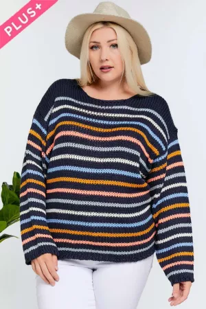 wholesale clothing plus stripe round neck long sleeve sweater davi & dani